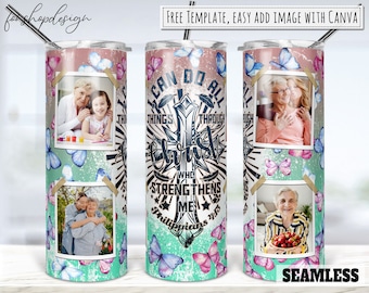 Christian Bible Verse Photo Frame 20oz Skinny Tapered & Straight Tumbler Sublimation, Waterslide Digital Design Full Tumbler Wrap Download