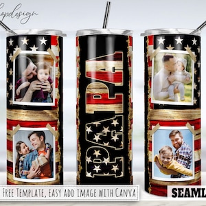 Papa Best Dad Ever Photo Frame 20oz Skinny Tapered & Straight Tumbler Sublimation, Waterslide Digital Design Full Tumbler Wrap Png Télécharger