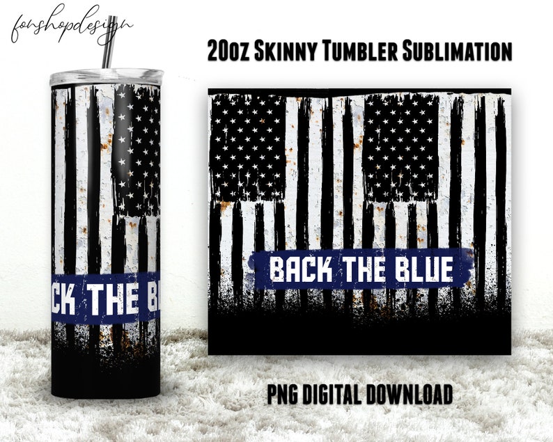 Back the blue thin line police officer rustic shabby