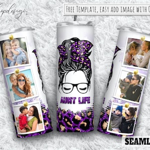 Tante Life Lila Glitzer Leopard Fotorahmen Becher, 20 Unzen Becher, dünner Becher, Sublimationsgrafik, digitaler Download, Wrap Png Design