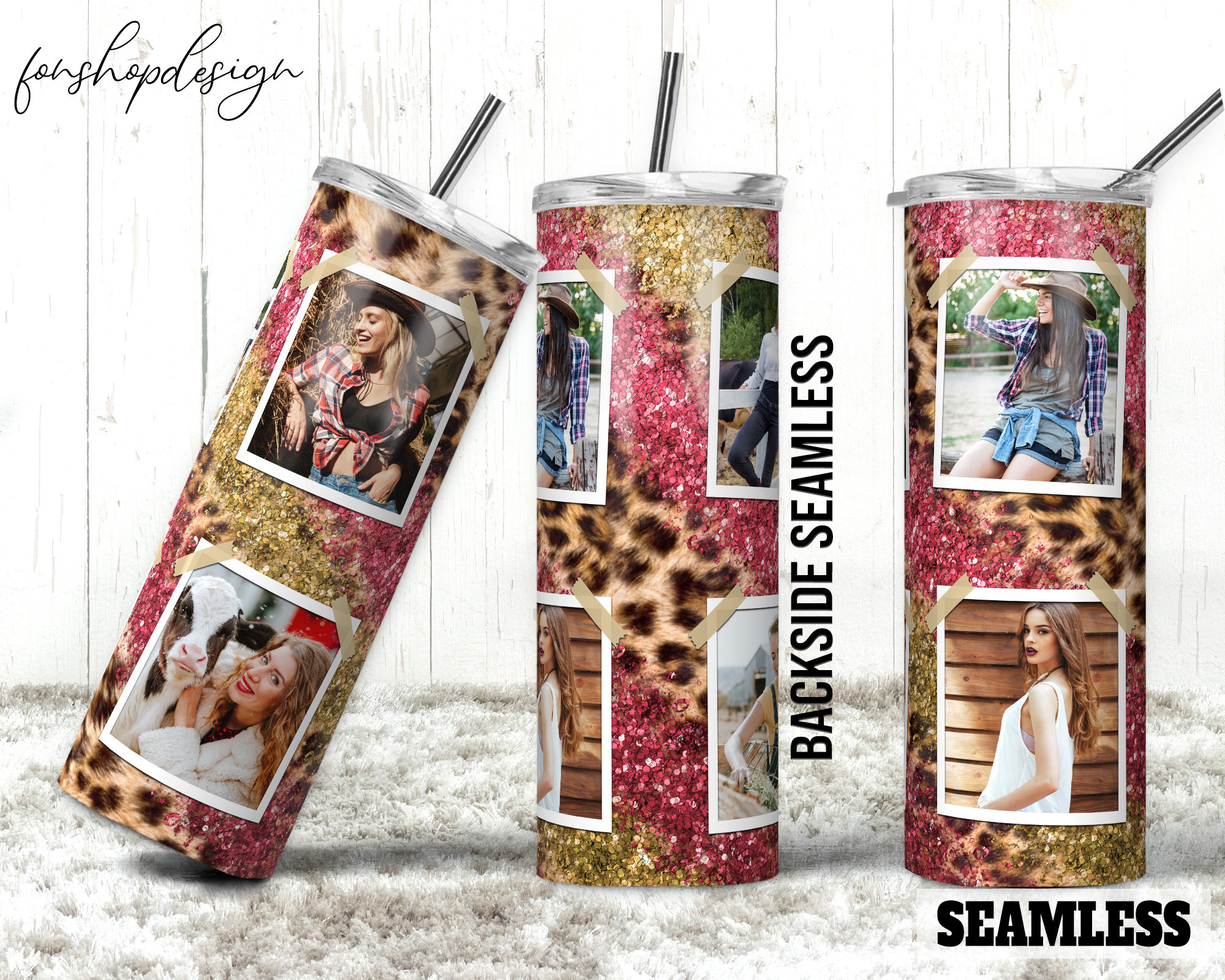 Pink Gold Glitter Leopard Photo Frame 20oz Skinny Tapered & Straight ...