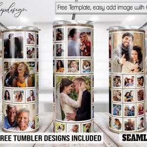 31 Marco de imagen, Vaso de grano de madera, Collage de fotos, Vaso de 20 oz, Vaso delgado, Gráficos de sublimación, Descarga digital, Diseño Wrap Png
