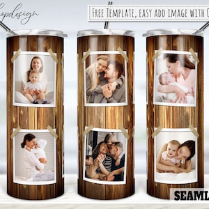 Marco de fotos de grano de madera rústica 20oz Sublimación de vaso cónico y recto delgado, diseño digital de tobogán de agua Envoltura de vaso completo Png Descargar