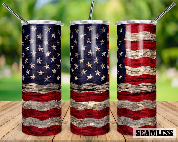 American Usa Wood Flag Seamless 20oz Skinny Tapered & Straight | Etsy