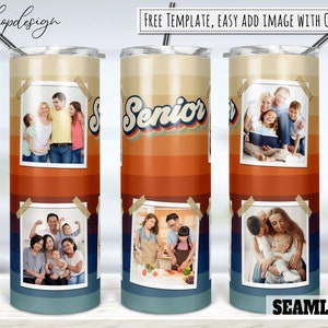 Retro Vintage Senior Photo Frame 20oz Skinny Tapered & Straight Tumbler Sublimation Waterslide Digital Design Full Tumbler Wrap Png Download