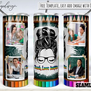 Teach Love Inspire Photo Frame 20oz Skinny Tapered & Straight Tumbler Sublimation, Graphics Digital Design Full Tumbler Wrap Png Download