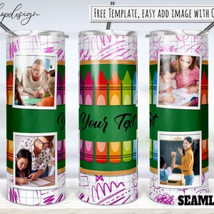 Teacher Crayon Picture Photo Frame Tumbler, 20 Oz Tumbler, Skinny Tumbler, Sublimation Graphics, Digital Download, Full Wrap, Png Design
