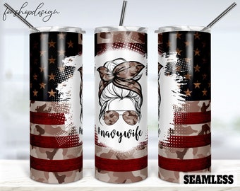 Navy Wife Seamless 20oz Skinny Tapered & Straight Tumbler Sublimation, Waterslide Digital Design Full Tumbler Wrap Png Digitals Download