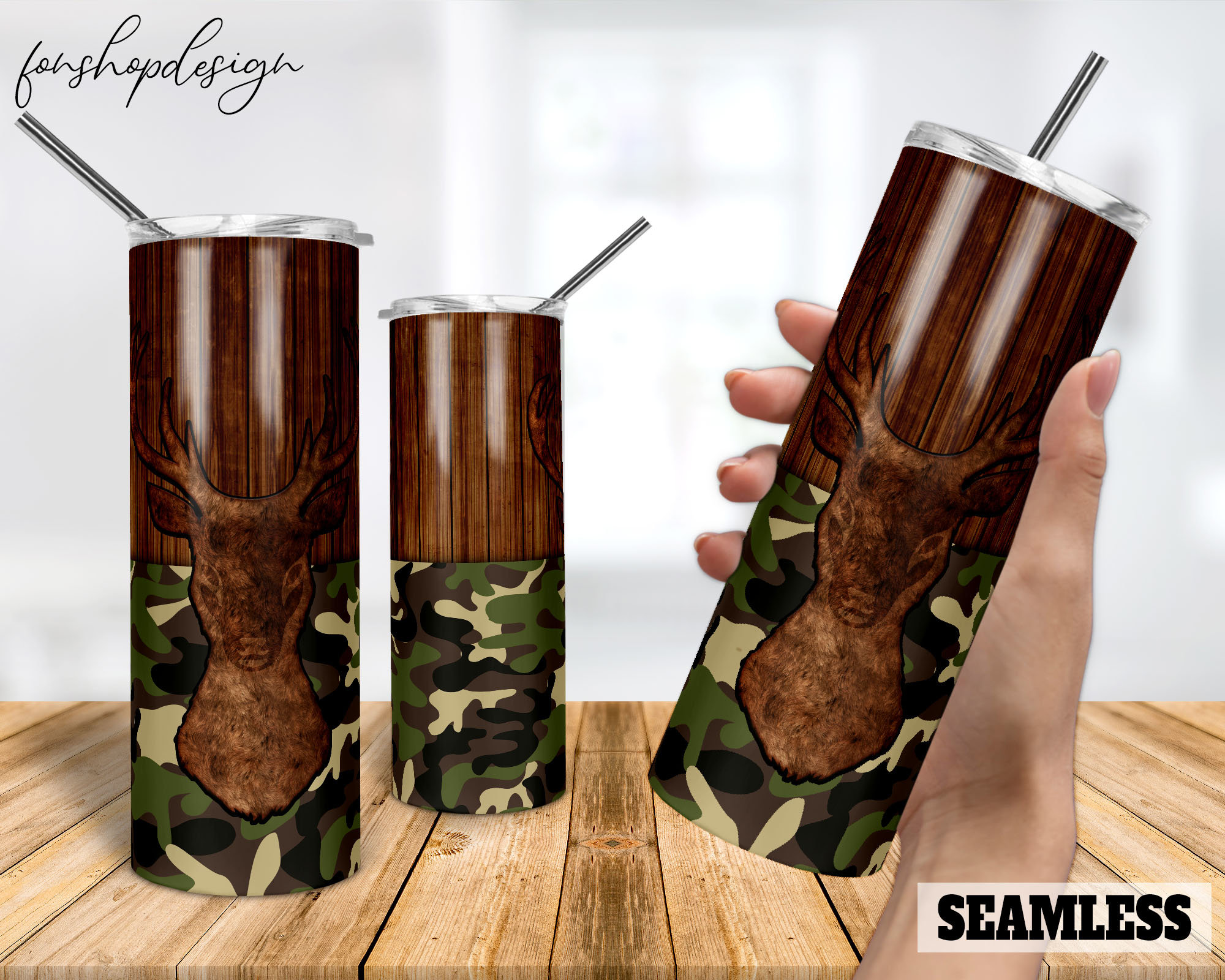 Tumbler Camp Deer Camo and Wood Seamless 20oz Skinny Tapered & - Etsy