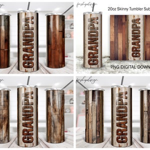 Vaso de tablón de madera del abuelo, vaso flaco de 20 oz, regalos de cumpleaños, regalo de aniversario, gráficos de sublimación, descarga digital, diseño Wrap Png