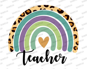 Teacher Leopard Rainbow PNG, Back To School Design (Digital Download)