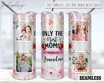 Best Grandma Photo Frame 20oz Skinny Tapered & Straight Tumbler Sublimation, Graphics Digital Design Full Tumbler Wrap Png Download