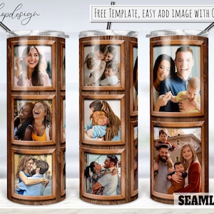 8 Foto Fotolijstjes, Rustieke Houtnerf Tumbler, 20 oz Tumbler, Skinny Tumbler, Sublimatie Graphics, Digitale Download, Wrap Png Designs