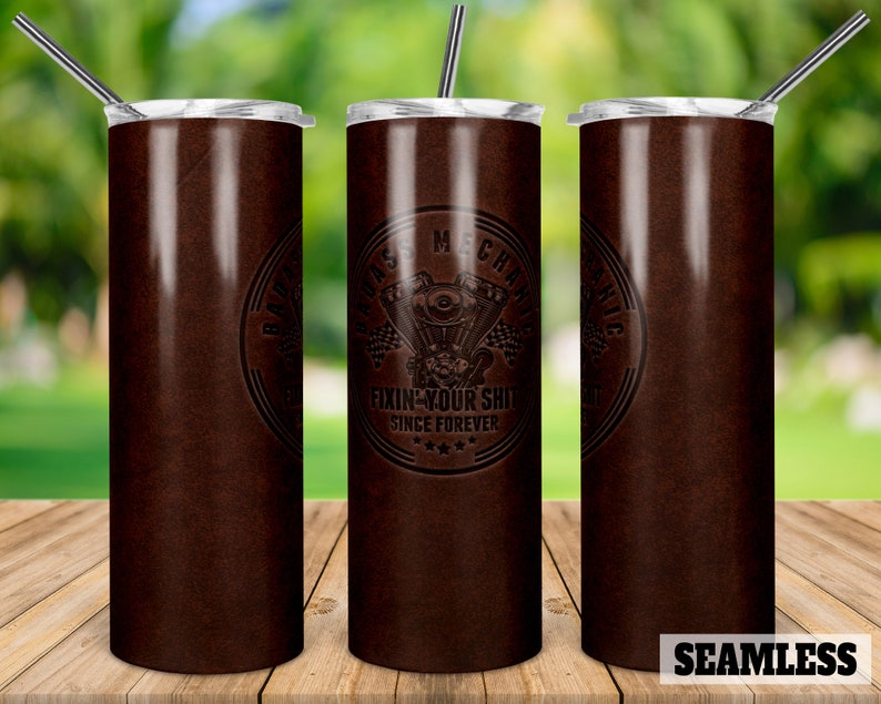 Men\u2019s Badass Mechanic Distressed Seamless 20oz Skinny Tapered /& Straight Tumbler Sublimation Waterslide Digital Design Full Tumbler Wrap Png