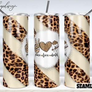 Peace Love Dental Seamless 20oz Skinny Tapered & Straight Tumbler Sublimation, Waterslide Digital Design Full Tumbler Wrap Digitals Download