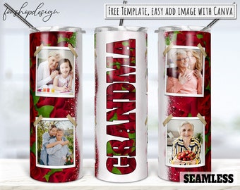 Grandma Rose Photo Frame 20oz Skinny Tapered & Straight Tumbler Sublimation Waterslide Digital Design Full Tumbler Wrap Png Digital Download
