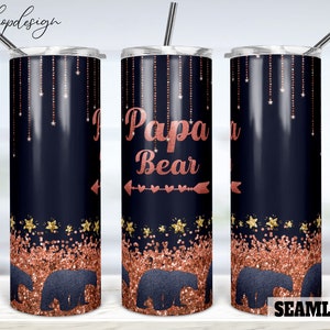 Papa Bear Seamless 20oz Skinny Tapered & Straight Tumbler Sublimation, Waterslide Digital Design Full Tumbler Wrap Png Digitals Télécharger