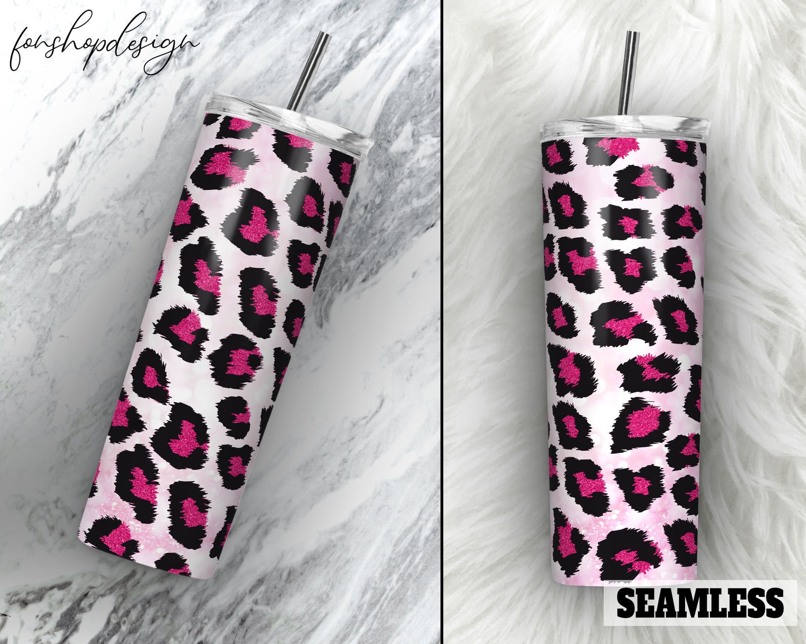 Pink Glitter Leopard Seamless Tumbler 20 Oz Tumbler Skinny - Etsy