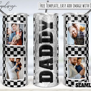 Daddy Race Checkered Picture Photo Frame Tumbler, 20 Oz Tumbler, Skinny Tumbler, Sublimation Graphics, Digital Download,Full Wrap,Png Design