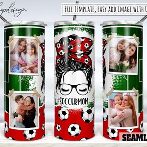 Soccer Mom, Football Mom, Photo Frame 20oz Skinny Tapered & Straight Tumbler Sublimation, Waterslide Design Full Tumbler Wrap Png Download