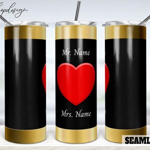 Herz Becher, Mr & Mrs Sublimation, Matt Schwarz Hintergrund, Liebespaar, 60 Oz Becher, Skinny Tumbler, Digitaler Download, Wrap Png Design