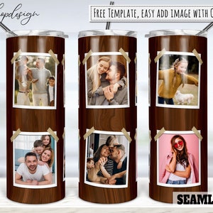 Marco de fotos de grano de madera rústica 20oz Sublimación de vaso cónico y recto delgado, diseño digital de tobogán de agua Envoltura de vaso completo Png Descargar