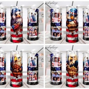 Vaso de águila americana patriótica, marco de fotos, vaso flaco de 20 oz, gráficos de sublimación, descarga digital, envoltura completa, diseño png