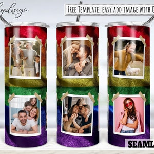LGBT Regenbogen Flaggen-Fotorahmen 20 Unzen Skinny Tapered & Straight Tumbler Sublimation, Waterslide Digital Design Full Tumbler Wrap Png Download