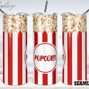Popcorn Seamless 20oz Skinny Tapered & Straight Tumbler Sublimation, Waterslide Digital Design Full Tumbler Wrap Png Digital Download