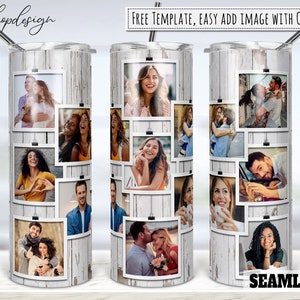 13 Photo Frame Tumbler, Wood Background, Skinny Tumbler, Tapered & Straight, Sublimation Graphics, Digital Download, Wrap Png Design