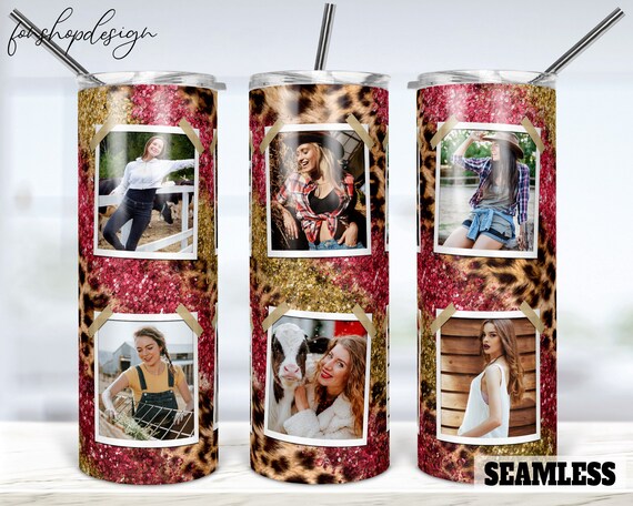 Pink Gold Glitter Leopard Photo Frame 20oz Skinny Tapered & - Etsy