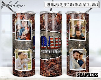 Dad Man Myth Legend Photo Frame 20oz Skinny Tapered Straight Tumbler Sublimatie, Waterglijbaan Digitaal Ontwerp Volledige Tumbler Wrap Png Download