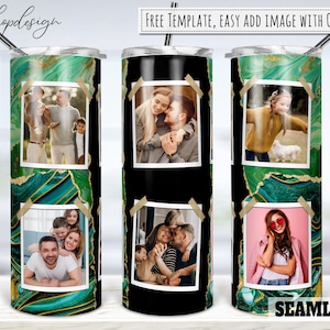 Green Agate Gold Glitter Photo Frame 20oz Skinny Tapered & Straight Tumbler Sublimation Waterslide Digital Design Full Tumbler Wrap Digital
