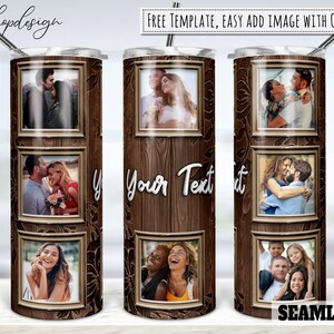 8 Photo Frame, Wood Grain Tumbler, 20oz Tumbler, Skinny Tumbler, Tapered & Straight, Sublimation Graphics, Digital Download, Wrap Png Design