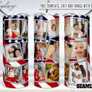 12 Picture Photo Frame, American Flag Tumbler, 20 Oz Tumbler, Skinny Tumbler, Sublimation Graphics, Digital Download, Full Wrap, Png Design