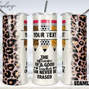 Lehrer Bleistift Leopard Seamless Tumbler, 20 Oz Tumbler, Skinny Tumbler, Sublimationsgrafik, Digitaler Download, Full Wrap, Png Design