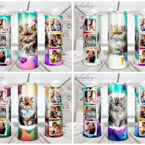 Cat Persian Watercolor Tumbler, Picture Photo Frame, 20 Oz Skinny Tumbler, Alcohol Ink Background, Sublimation Graphics, Wrap Png Design