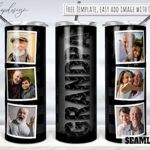 Vaso de abuelo, marco de fotos, vaso de 20 oz, bandera estadounidense, sublimación mate, vaso delgado, descarga digital, envoltura completa, diseño png