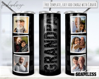 Grandpa Tumbler, Picture Photo Frame, 20oz Tumbler, American Flag, Matte Sublimation, Skinny Tumbler, Digital Download, Full Wrap,Png Design