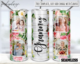 Granny Photo Frame 20oz Skinny Tapered & Straight Tumbler Sublimation, Waterslide Digital Design Full Tumbler Wrap Png Digitals Download