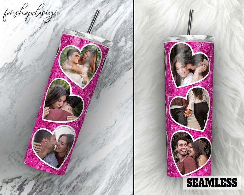 Pink Glitter Love Heart Photo Frame Tumbler 20 Oz Tumbler Etsy