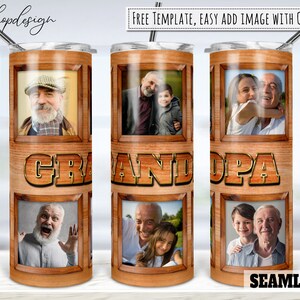 Grandpa Tumbler, Picture Photo Frame, Wood Sublimation, Wooden Style, 20oz Tumbler, Skinny Tumbler, Digital Download, Full Wrap, Png Design