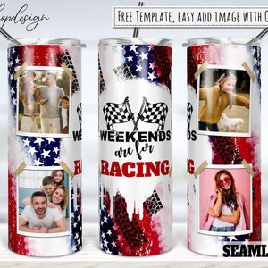 Los fines de semana son para carreras Marco de fotos 20oz Sublimación de vaso cónico y recto delgado, Diseño digital de tobogán de agua Descarga completa de envoltura de vaso