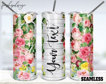 Rose Flower Background Seamless 20oz Skinny Tapered & Straight Tumbler Sublimation, Waterslide Digital Design Full Tumbler Wrap Png Download