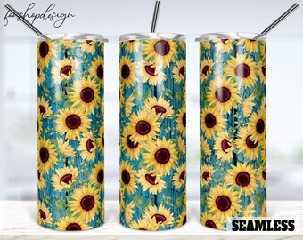 Zonnebloemhout craquelé naadloze 20oz skinny taps toelopende en rechte tumbler sublimatie, waterglijbaan digitaal ontwerp volledige tumbler wrap png download