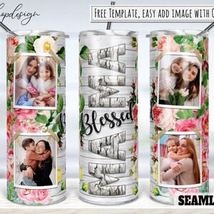 Blessed Mama Photo Frame Tumbler, 20 Oz Tumbler, Skinny Tumbler, Tapered & Straight, Sublimation Graphics, Digital Download, Png Designs