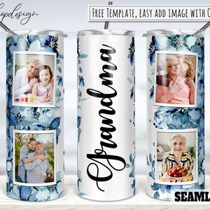 Blumen Oma Bilderrahmen Becher, 20 Unzen Becher, dünne Becher, Sublimationsgrafik, digitaler Download, Wrap Png Design
