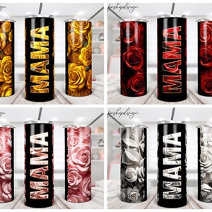 Bicchiere 3D Roses Mama, Bicchiere magro da 20 Oz, Regalo per la festa della mamma, Regali per lei, Grafica a sublimazione, Download digitale, Involucro completo, Design Png