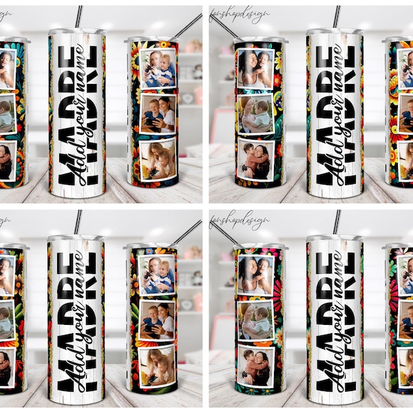 Madre Tumbler, Picture Photo Frame, 20 Oz Skinny Tumbler, Mexican flowers, Sublimation Graphics, Digital Download, Full Wrap, Png Design