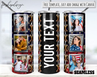 American Flag Picture Photo Frame Tumbler, 20 Oz Tumbler, Skinny Tumbler, Sublimation Graphics, Digital Download, Full Wrap, Png Design